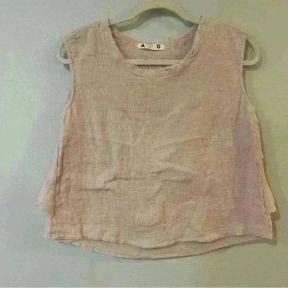 AMO Cotton Texture Ruffled Tank Light Oversized Pink Sleeveless Top Size Medium - Picture 4 of 7